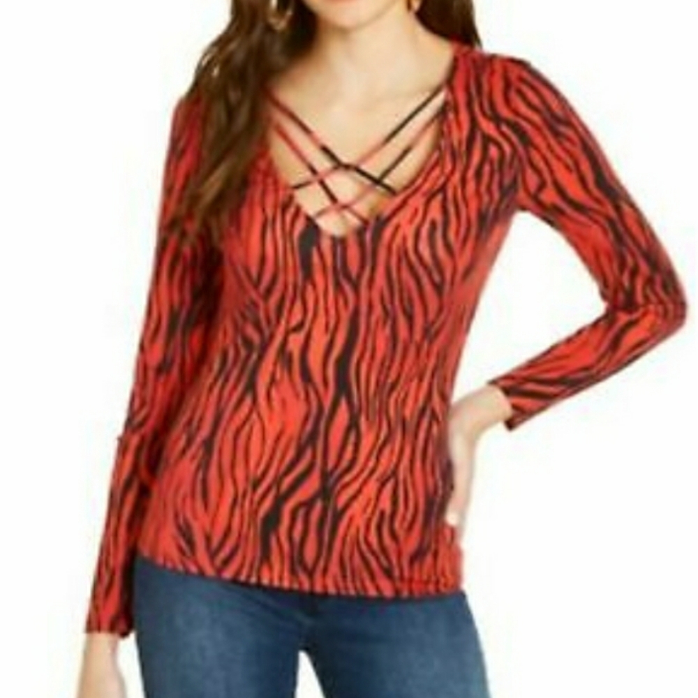 Like new Guess red zebra print shirt